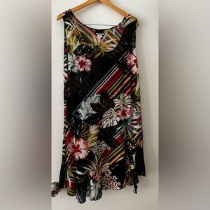 Dream Dance Black 
With Tropical Flowers Sleeveless Dress